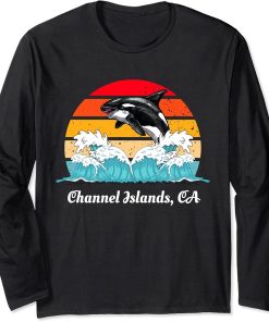 Vintage Channel-Islands CA Distressed Orca Killer Whale Art Long Sleeve T-Shirt