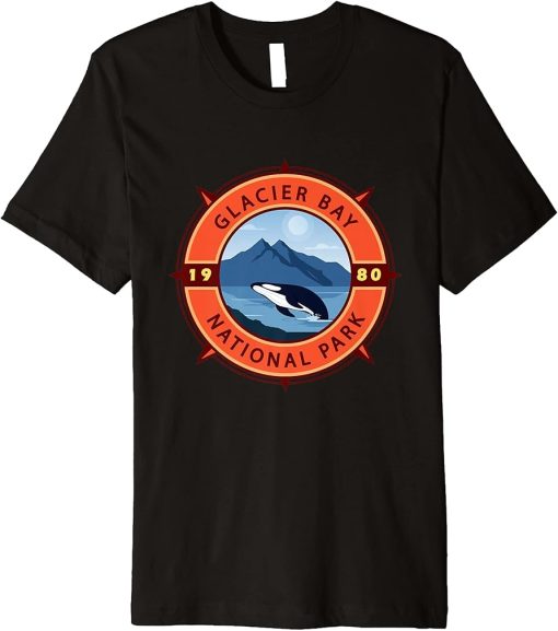 Glacier Bay National Park Orca Retro Compass Emblem Premium T-Shirt