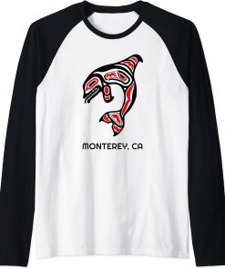 Monterey, California Native American Orca Killer Whales Gift Raglan Baseball Tee